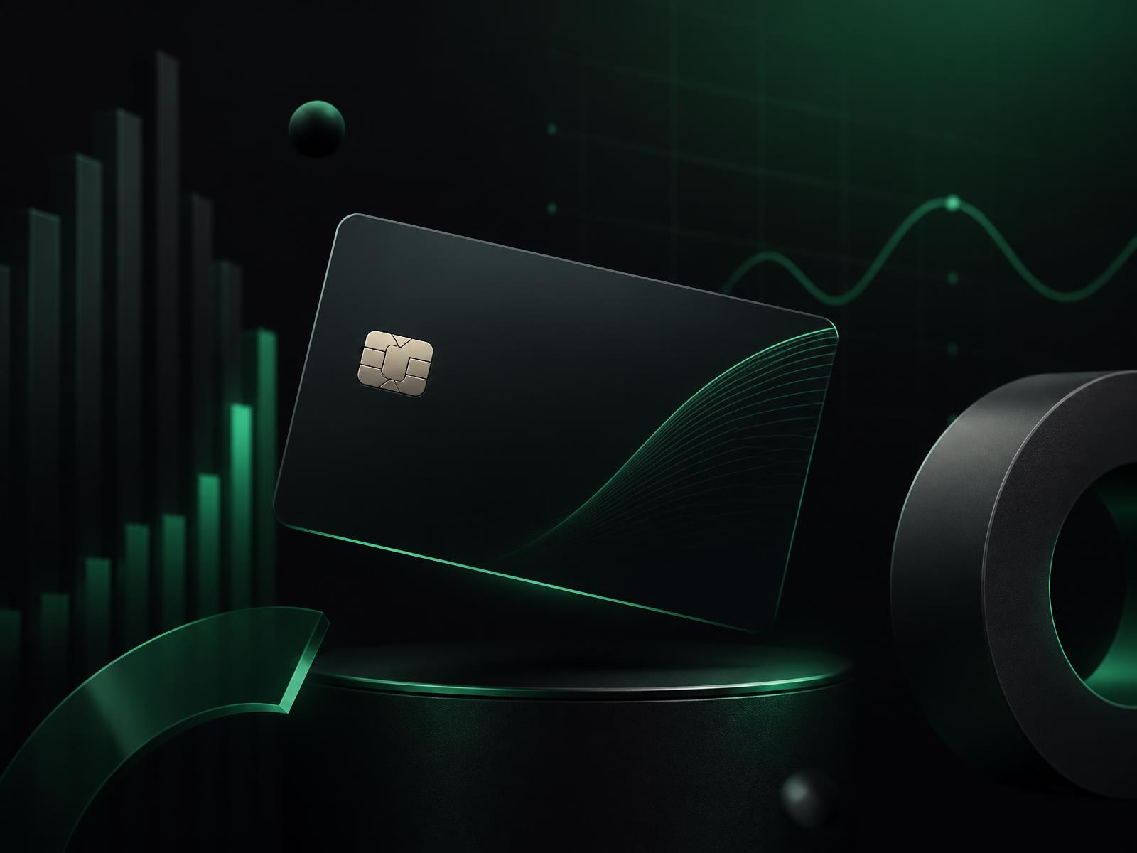 Abstract fintech visual of a payment card and transaction data